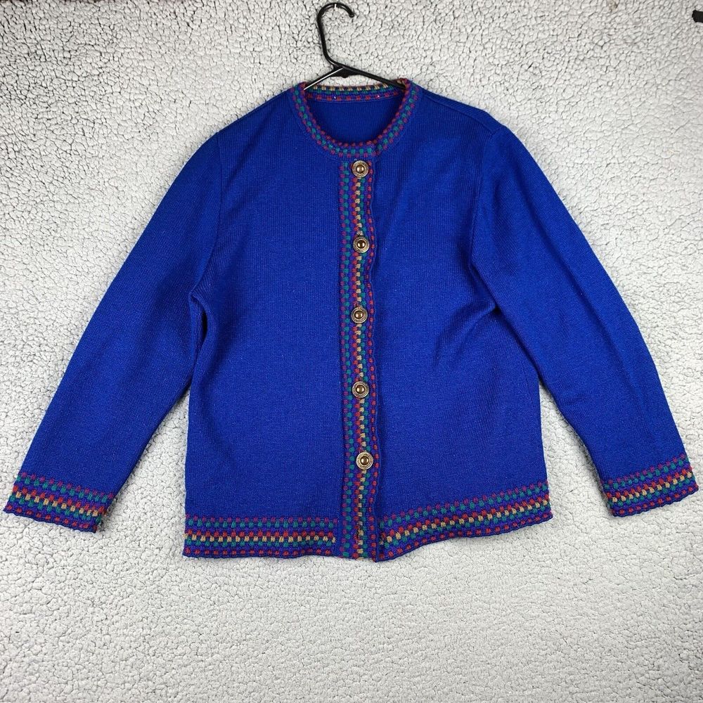VTG Cardigan ILGWU Union Made In USA Front‎ Button Blue Large *No Size Tag